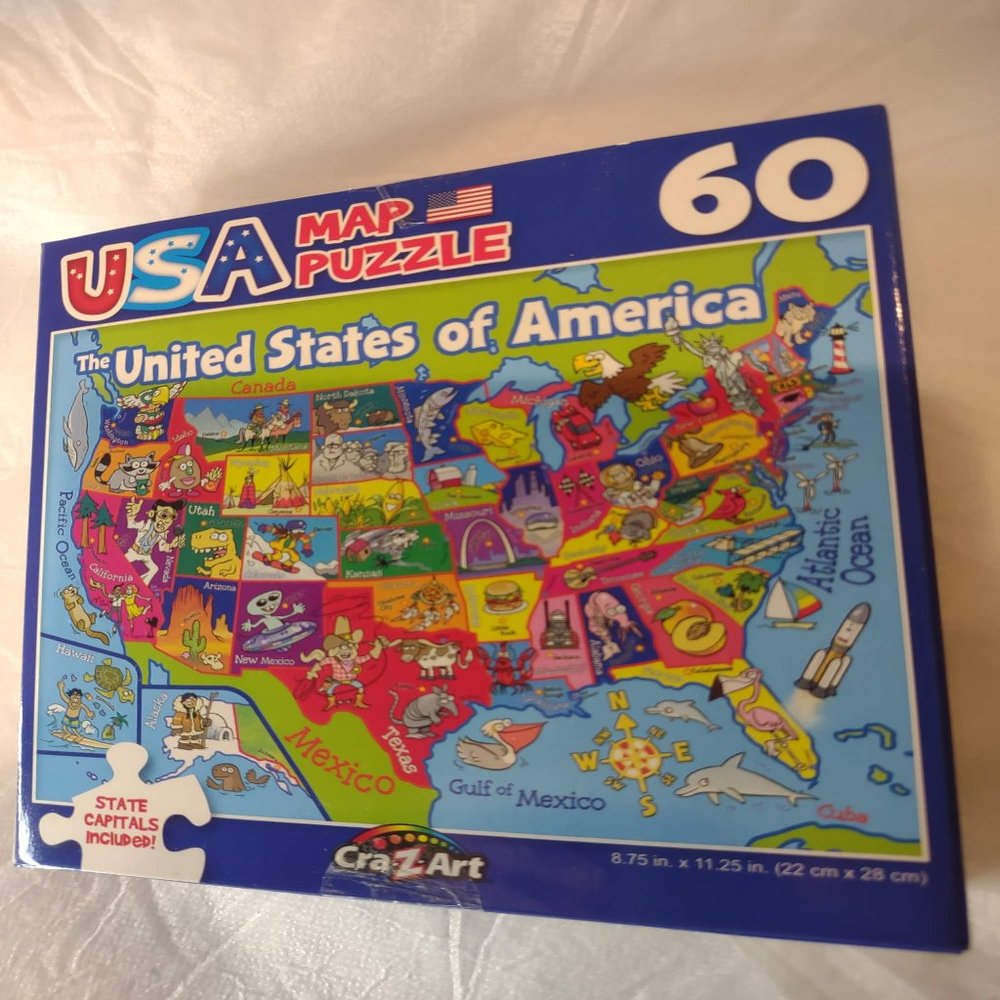 NWT CraZArt USA Map 60 Piece Jigsaw Puzzle
